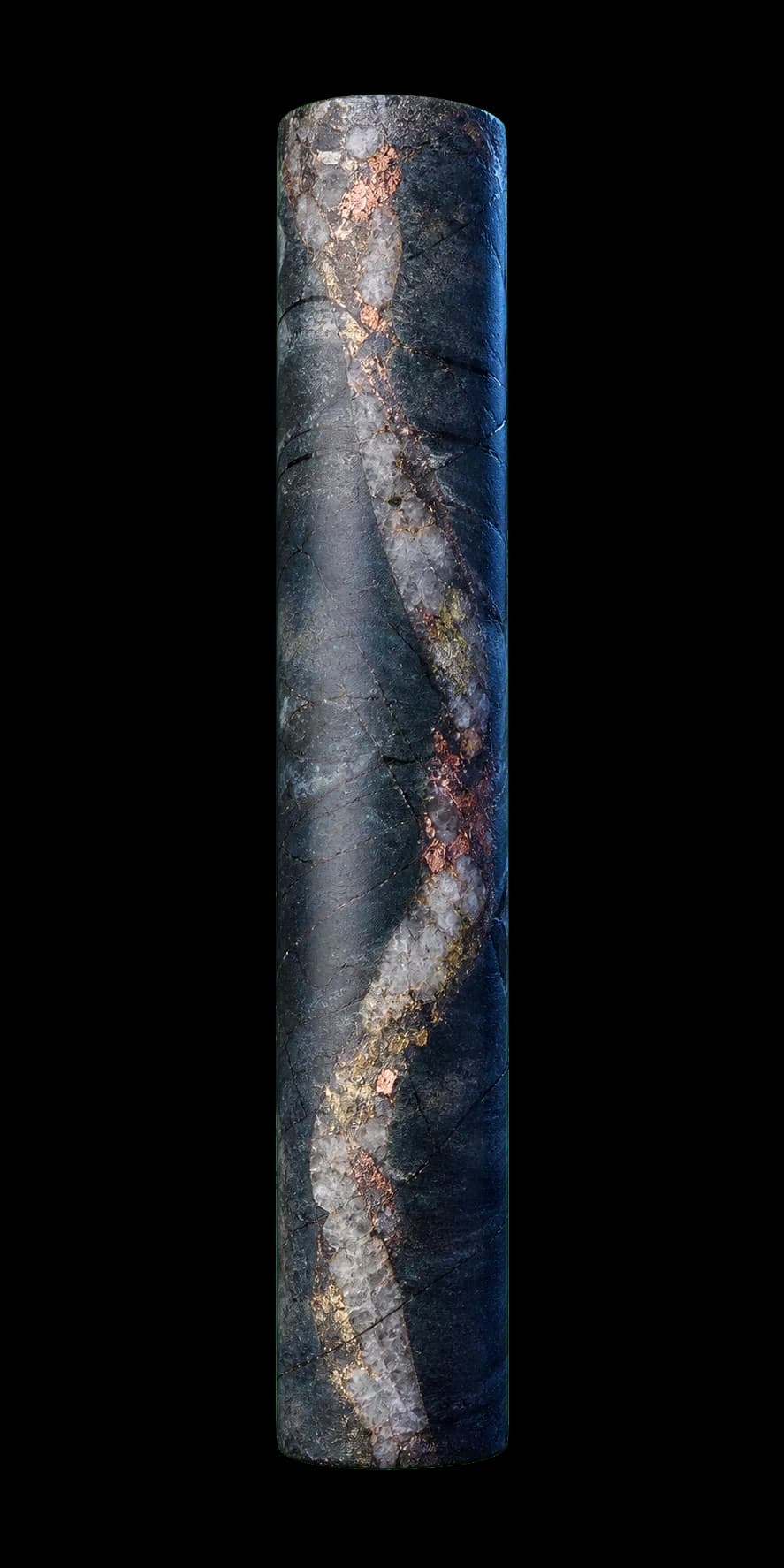 An intact mineralised drill core.